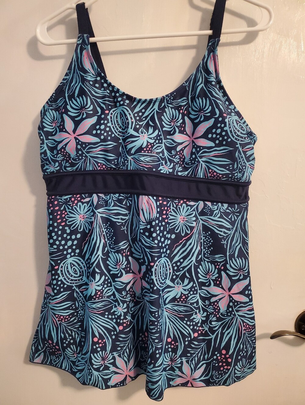 Swim Tank Top - Blue Floral And Nautical Design